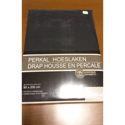 Hoeslaken Perkal Katoen - 90x200 Zwart